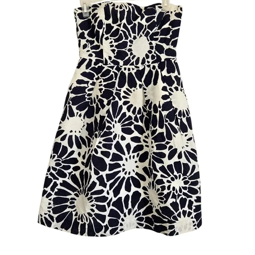 Preppy Feminine Coquette Modern Nautical JCrew Lorelei Printed Strapless Dress 2